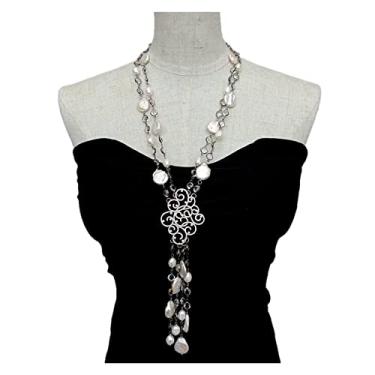 Imagem de URMIBDAI Colares femininos cultivados em água doce moeda branca pérola cristal rosário colar pingente pavê 63,5 cm
