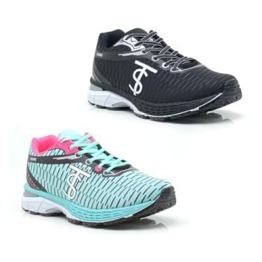 Imagem de 2 Pares de Tênis Feminino Esportivo, Solado Antiderrapante, Confortável, Super Leve, para Prática de Esportes (Preto/Branco + Verde Agua, BR, Adulto, Numérico, 36)