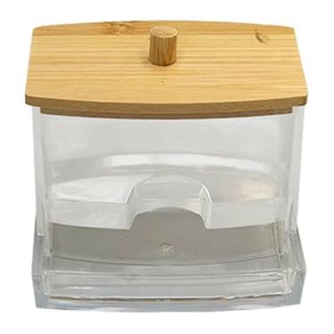Imagem de Porta Cotonete com Tampa de Bambu, Organizador de Algodão com Tampa de Madeira, Recipiente de Vidro Transparente