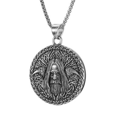 Imagem de TURTLEDOVE Colar viking Odin com Ravens, Hugin e Munin, pingente de mitologia nórdica