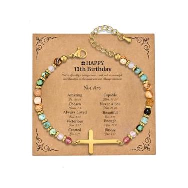 Imagem de JUTOLOKA Pulseira de cruz banhada a ouro 18K para mulheres | Presentes baseados na fé cristã para batismo, confirmação, Páscoa | Presente para mãe, irmã, sobrinha, amiga no aniversário, Natal, Medium