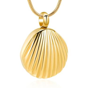 Imagem de mingkejw Colar de urna de concha para cinzas, joia de cremação para mulheres e homens, pingente de concha de aço inoxidável, colar memorial para animais de estimação humanos, joias de lembrança para