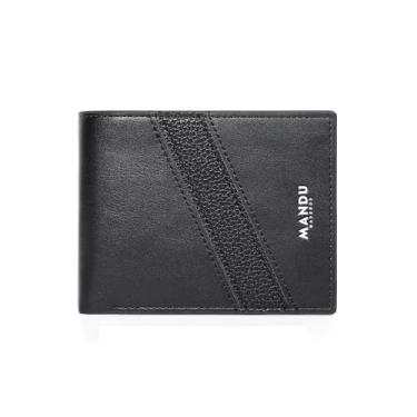 Imagem de Carteira masculina dobrável de couro, bloqueio RFID com 1 janela para identidade e 7 compartimentos para cartão, durável para transporte diário, Preto, Vintage clássico