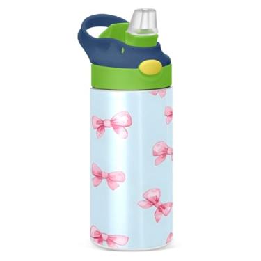 Imagem de Blueangle Garrafa de água pequena de aço inoxidável isolada de 340 g com tampa de canudo - Garrafa esportiva reutilizável à prova de vazamento para viagens, ao ar livre (415)