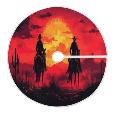 Imagem de Blueangle Saia de árvore de Natal de cowboy do oeste americano de 119,9 cm - poliéster macio e resistente a rugas, decoração de férias para festas de Natal, árvore festiva e decoração de casa (227)