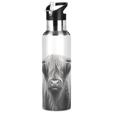 Imagem de Blueangle Garrafa de água de aço inoxidável Highland Cow de 947 ml - Garrafa esportiva de metal isolada à prova de vazamento para academia, acampamento, fitness ao ar livre e viagens (990)