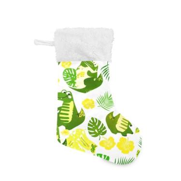 Imagem de GakkiGii Meia grande de Natal de crocodilo de desenho animado, decoração de Natal para parede de lareira de árvore, 45 x 31 cm