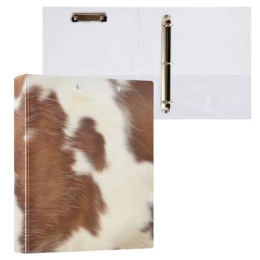 Imagem de ATTX Fichário com 3 anéis de vaca com estampa marrom branca de 3 cm para papel tamanho carta, 21,6 cm x 28 cm, fichários de três anéis com prancheta para material de escritório #545