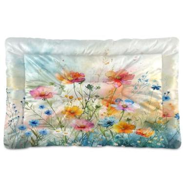 Imagem de SEHANY Cama para cães e gatos com flores silvestres coloridas com fundo antiderrapante, cama de canil, colchão macio para animais de estimação, lavável para cães pequenos, médios e grandes, gatos, 91