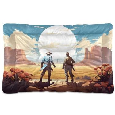 Imagem de SEHANY Cama de cowboy do deserto ocidental para cães e gatos com fundo antiderrapante, caixa de canil, colchão macio para animais de estimação, lavável para cães pequenos, médios e grandes, gatos, 91