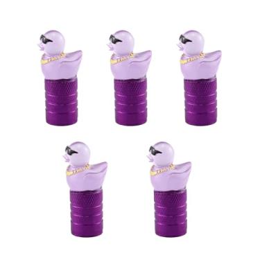 Imagem de Lindas tampas de haste de válvula de pato, tampas de válvula de pneu, capa de borracha quente que brilha no escuro (pacote com 5) universal para carro, caminhão, SUV, motocicleta e bicicleta de