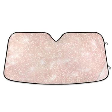 Imagem de ATTX Para-brisa de carro com textura de glitter rosa 144.8 cm x 80.0 cm Escudo solar universal com proteção UV, persiana de janela frontal automática dobrável para caminhões Sedans SUVs #304