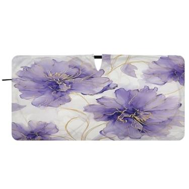 Imagem de Blueangle Para-brisa de flor prateada roxa - 149.9 cm x 76.2 cm dobrável carro janela dianteira para-sol blocos raios UV viseira de sol (287)