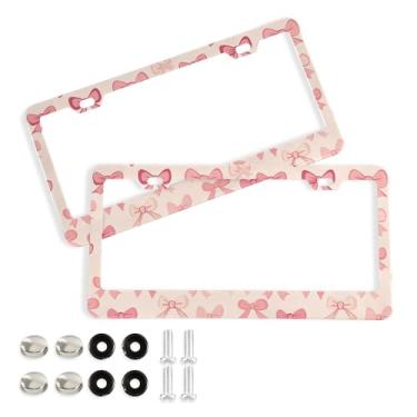 Imagem de SEHANY Lindas molduras de placa de licença de arco rosa, capas de moldura de alumínio à prova de ferrugem com orifícios elípticos e parafusos, serve para acessórios de carro de tamanho padrão de