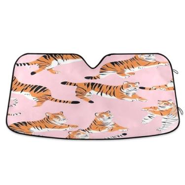 Imagem de ATTX Playful Tiger Para-brisa Carro Para-brisas 144.8 cm x 80.0 cm Escudo Solar Universal com Proteção UV, Persiana de Janela Frontal Auto Dobrável para Sedans SUVs Caminhões #712
