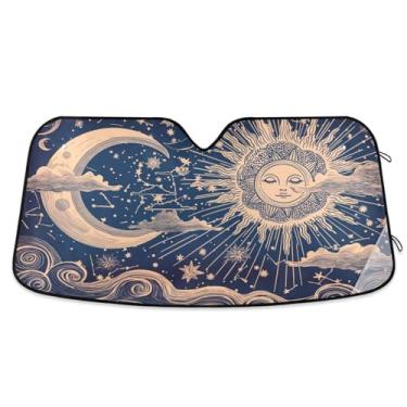 Imagem de ATTX Para-brisa de carro sol e lua 144.8 cm x 80.0 cm escudo solar universal com proteção UV, persiana de janela frontal automática dobrável para caminhões Sedans SUVs #232