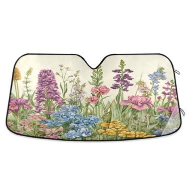 Imagem de ATTX Wildflowers para-sol para para-brisas de carro 139.7 cm x 70.1 cm Protetor solar universal com proteção UV, persiana de janela frontal automática dobrável para caminhões Sedans SUVs #547