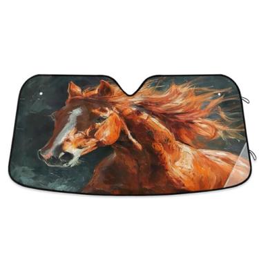 Imagem de SEHANY Para-brisa frontal sombra de sol dobrável cavalo galopante, bloqueia os raios UV para manter seu veículo fresco. Protetor de viseira solar para carros e caminhões SUV 139,7 x 70 cm