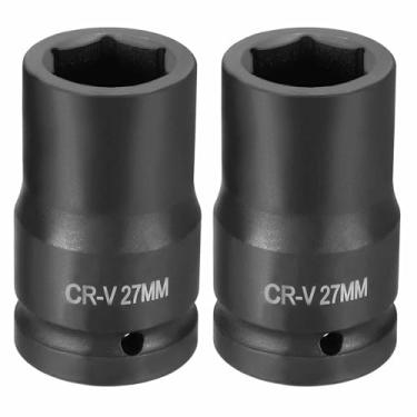 Imagem de HARFINGTON 2 soquetes de impacto de 6 pontos 2,5 cm soquete métrico de 27 mm CR-V soquete sextavado de eixo de aço para reparo de porcas de eixo de máquina, preto
