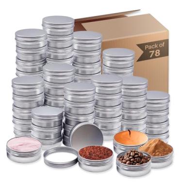 Imagem de 78 latas de metal de 59 ml com tampas, latas de pomada com tampas, lata de alumínio de 59 ml com tampa para pomada, barras de loção, bálsamos, especiarias ou bálsamo para barba