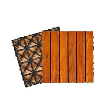 Imagem de Azulejos de piso interligados de madeira maciça, azulejos de deck com madeira de pinho carbonizada pátio de jardim para uso interno e externo em todos os climas 30 cm x 30 cm fácil de encaixar C2 22