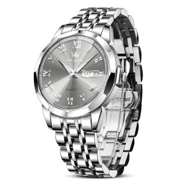 Imagem de OLEVS Relógio masculino à prova d'água com data e dia, analógico, quartzo, casual, número, clássico, luxuoso, escalas luminosas, 41 mm, rosto grande, fácil leitura, Reloj para Hombre, Relógio