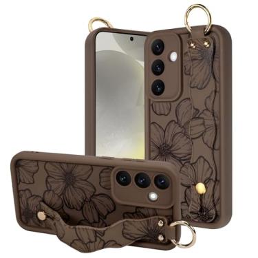 Imagem de OOK Capa fina compatível com Samsung Galaxy S24 Plus com alça de pulso, flor marrom estética floral TPU proteção fina com proteção para câmera para mulheres e meninas, para 17 cm