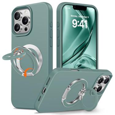 Imagem de XYZ Capa para iPhone 16 Pro de 6,3 polegadas, suporte de anel duplo de silicone macio, capa protetora de silicone líquido premium, toque suave acetinado, à prova de choque com forro de microfibra
