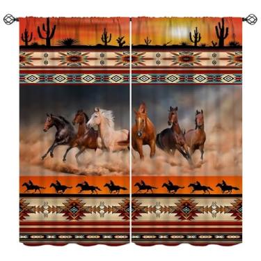 Imagem de Cortinas de cavalo cacto asteca do sudoeste, rústico ocidental tribal nativo deserto padrão americano decoração de varão tratamento de janela para banheiro cozinha sala de estar escritório café