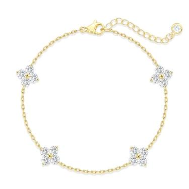 Imagem de ZNBOH Pulseiras femininas de ouro com pedra do mês de nascimento, não manchadas, banhado a ouro 14K, trevo, delicada, empilhável, vermelho, verde, pulseiras de corrente de amizade, presente de Natal