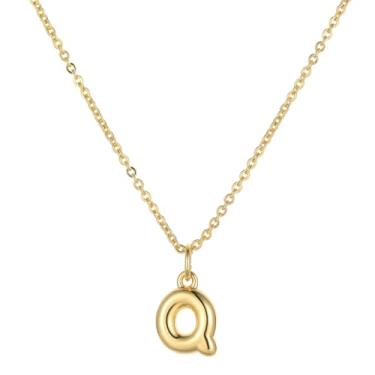 Imagem de Joxevyia Colar com inicial bolha para mulheres, colar com letras personalizadas, banhado a ouro 14K, pingente de nome A-Z, minimalista, joia delicada, presente de aniversário e Natal para ela, Banhado