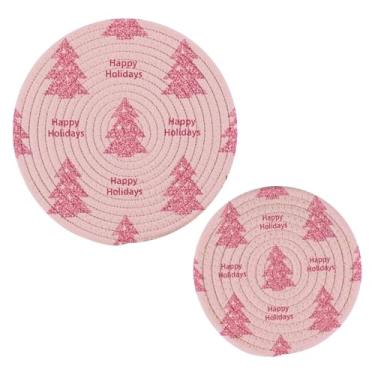 Imagem de Wassud Conjunto de trivet Happy Holiday para pratos quentes, suportes redondos de algodão, almofadas quentes, porta-copos elegantes, decoração de cozinha e acessórios, 2 peças