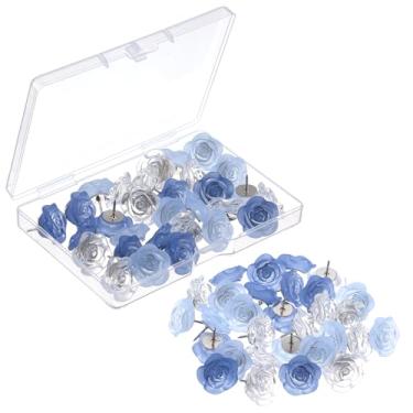 Imagem de WJIAAA Pinos de pressão, 30 peças de pinos decorativos de rosas fofas com caixa de armazenamento para placa de cortiça Aderência de polegar decorativa para escritório, escola ou material doméstico
