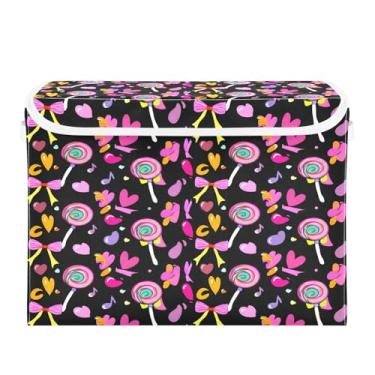 Imagem de Wassud Cestos de armazenamento dobráveis com tampas, pirulitos, cestas organizadoras de tecido dobráveis para armário, casa e decoração sazonal 41,5 x 32,5 x 30,8 cm