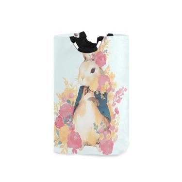 Imagem de CEBUGI Cesto de lavanderia flor coelho cesto de roupa suja com alças cesto de roupa suja dobrável para roupas, quarto, banheiro, dormitório
