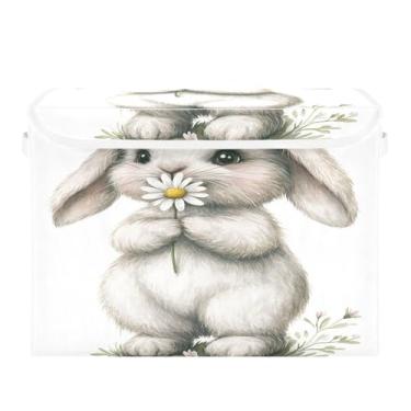 Imagem de CEBUGI Caixotes de armazenamento com tampas, caixa de armazenamento de tecido dobrável, organizador de cubo de coelhinho fofo para prateleiras de armário de casa e quarto, 40 x 30 x 30 cm