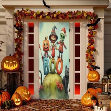 Imagem de Wassud Decoração de capa de porta de personagens de Halloween faixa interna externa decoração de casa grande decoração de porta da frente 96 x 98 polegadas
