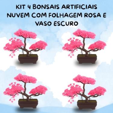 Imagem de Genérico, Kit 4 Bonsais Zen Artificial – Folhas Rosa e Charme Oriental Decorativo Vaso Escuro