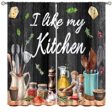 Imagem de wlsgdsg Cortinas de fazenda para cozinha rústica rústica vintage fazenda garfo e colher tábua de madeira impressão de cozinha tratamentos para café sala de jantar sala de estar quarto 42 x 44,7 cm