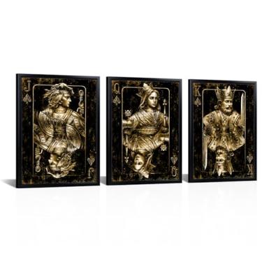 Imagem de Visual Art Decor Decoração de sala de jogos arte de parede em tela de jogos pintura de cartas impressão emoldurada 30 cm x 40 cm x 3 peças, decoração de quarto de menino adolescente para sala de jogos