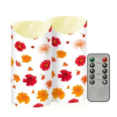 Imagem de Wassud Flores de calêndula velas sem chama com controle remoto, velas realistas cintilantes com temporizador, velas decorativas para Natal, casamento, festa, decoração de casa média