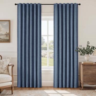 Imagem de HOMEIDEAS Cortinas de linho 100% blackout, cortinas de luxo modernas de fazenda azul pedra 153 cm de comprimento, 2 painéis, bolso para varão e aba traseira para sala de estar boho, decoração de