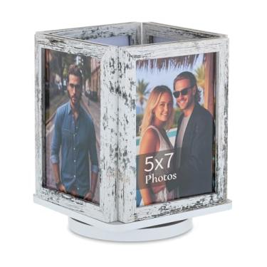 Imagem de Inweder Porta-retratos 12 x 18 cm para mesa: caixa giratória para fotos - Porta-retrato de madeira 12 x 18 cm - Presente para aniversários, casamentos, casais, recém-casados, branco