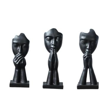 Imagem de Fenteer Conjunto de 3 Estátuas de Oração, Figuras Decorativas Modernas para Mesa, Esculturas Abstratas para Lareira, Escritório ou Armário, Preto