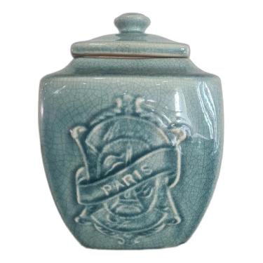 Imagem de Pote Decorativo Cerâmica Azul Retrô Paris Importado 27 X 34