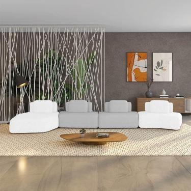 Imagem de Sofá 4 Lugares Orgânico Com Chaise E 3 Módulos Berlim Bouclê Off K01 - D`rossi Off White-cinza Claro