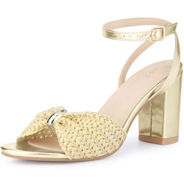 Imagem de Perphy Sandálias femininas de salto alto com tira no tornozelo e bico aberto ráfia, Bege, 40