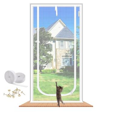 Imagem de Porta de tela de gato 35,5 x 82,5 pol. Malha reforçada resistente a gatos Creen porta com zíper porta de tela à prova de animais de estimação evita cortinas de porta de escape de animais de estimação