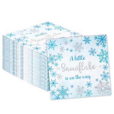 Imagem de RAORAOYUE 50 guardanapos de jantar de floco de neve, guardanapos descartáveis de festa de neve para jantar de Natal, reuniões de aniversário de inverno, chá de bebê, eventos temáticos congelados