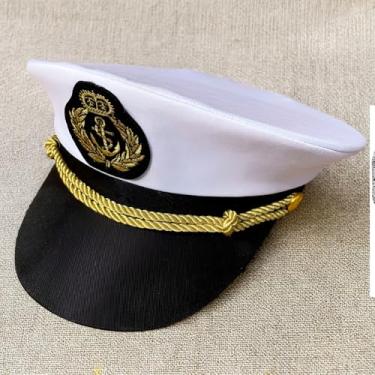 Imagem de Chapéu Temático Quepe para Carnaval, Festas e Fantasias, Poliéster/Algodão, 12x23cm, Diâmetro 58cm, Estilo Marinheiro/Policial/Capitão